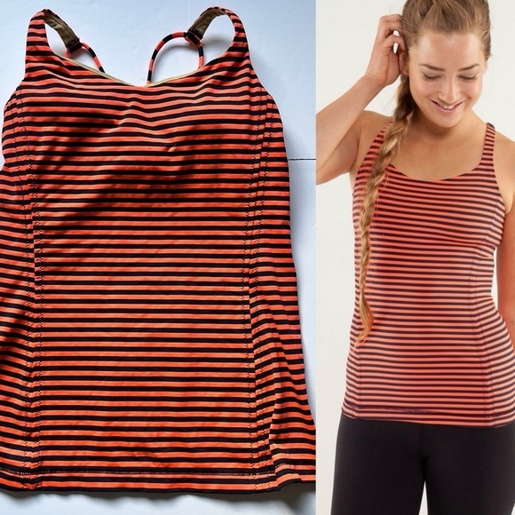 🍄 50% OFF - Lululemon Tank Top Classic Stripe Light Flare Orange Sz 8 - Picture 1 of 16